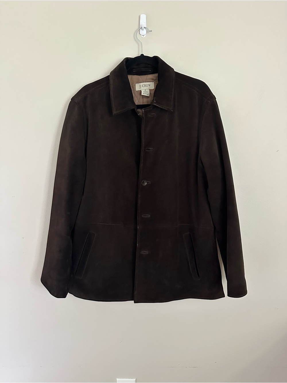 Vtg J.Crew Brown Suede Leather Jacket M Quilted Lined Coat 90s Barn Coat Heavy